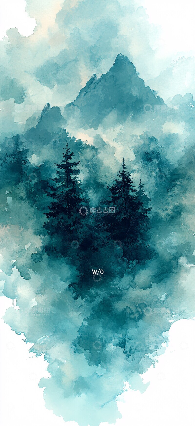 高清大图下载【趣麦麦图】绿蓝水彩抽象