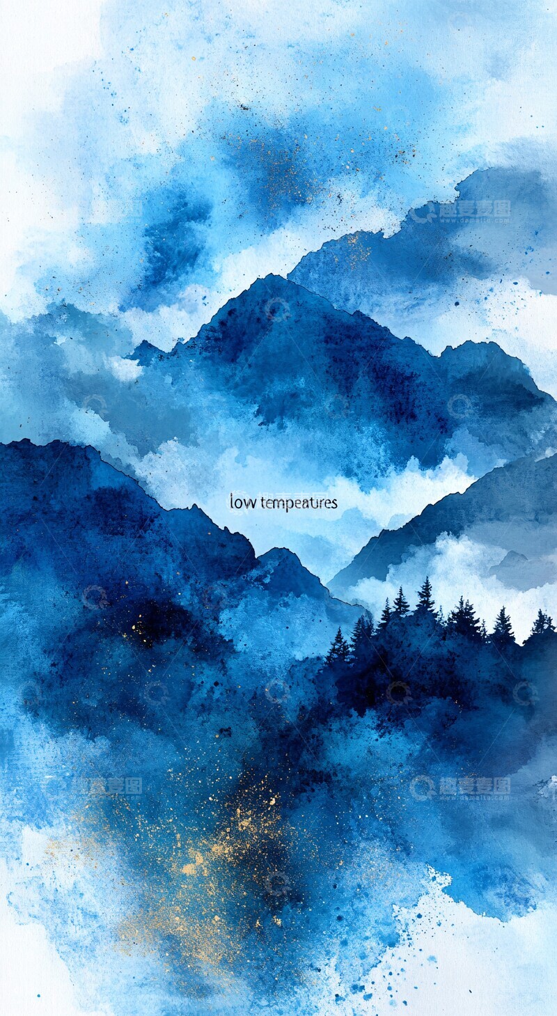 高清大图下载【趣麦麦图】低温蓝色水彩背景2