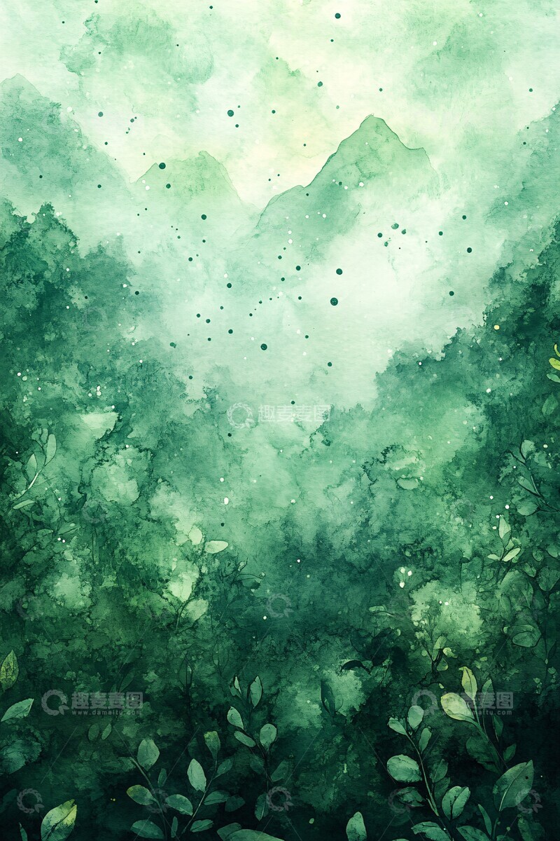 高清大图下载【趣麦麦图】水彩绿色背景3