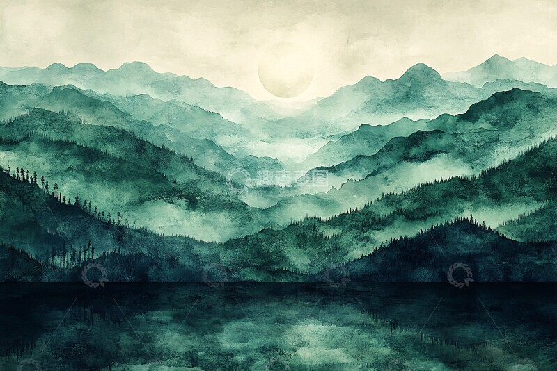 高清大图下载【趣麦麦图】绿色白色渐变水彩背景