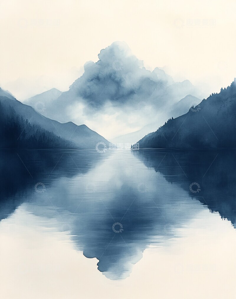 高清大图下载【趣麦麦图】云水天际灰色白色蓝色2