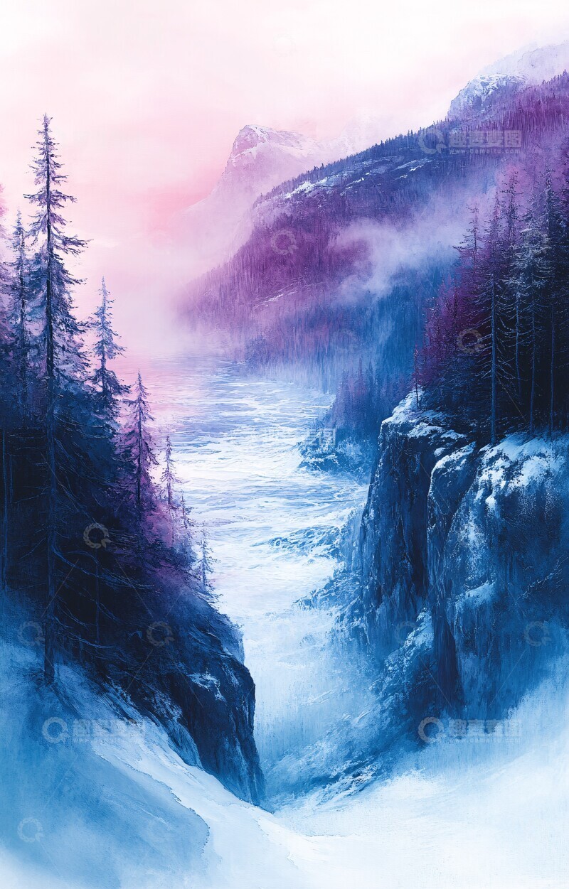 高清大图下载【趣麦麦图】雪景冰海远景水彩渐变1