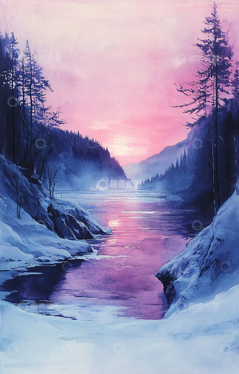 高清大图下载【趣麦麦图】雪景冰海远景水彩渐变