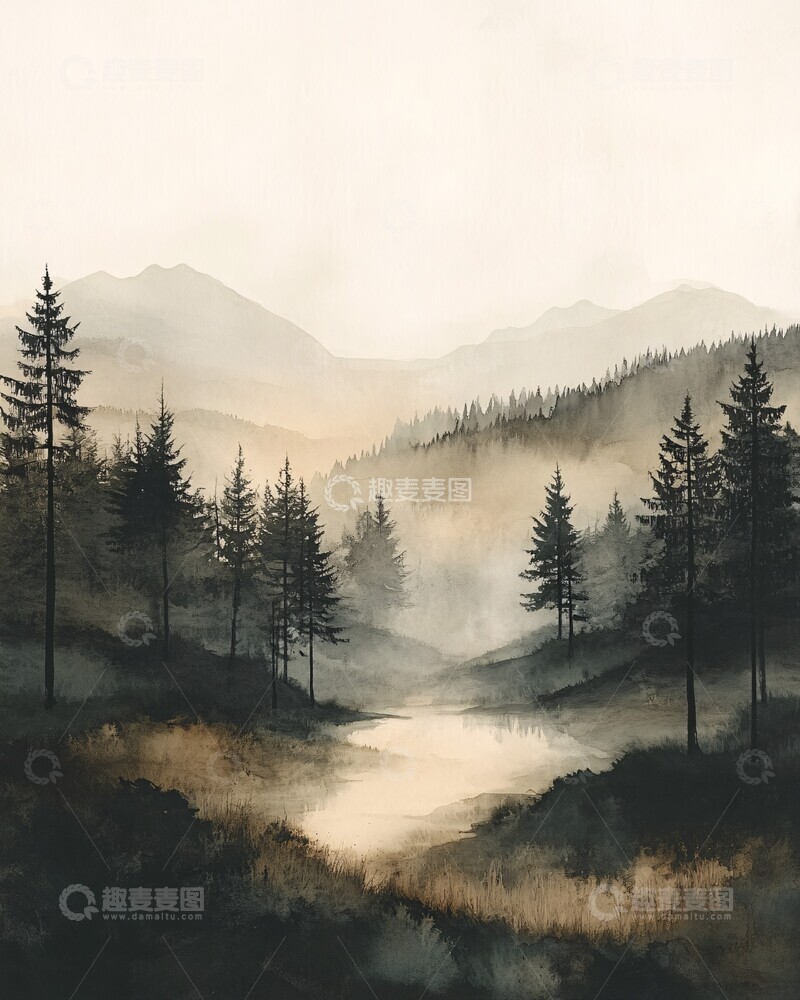 高清大图下载【趣麦麦图】淡灰山水淡灰山水水彩3