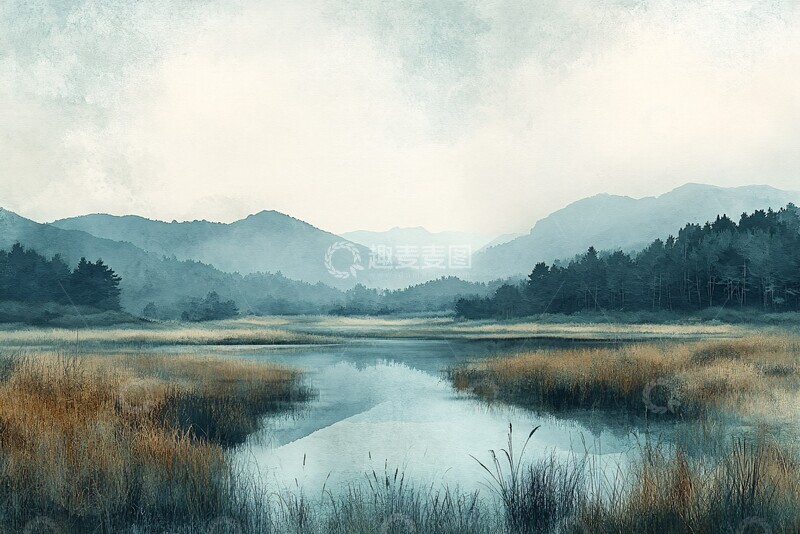 高清大图下载【趣麦麦图】湿地水彩数字艺术