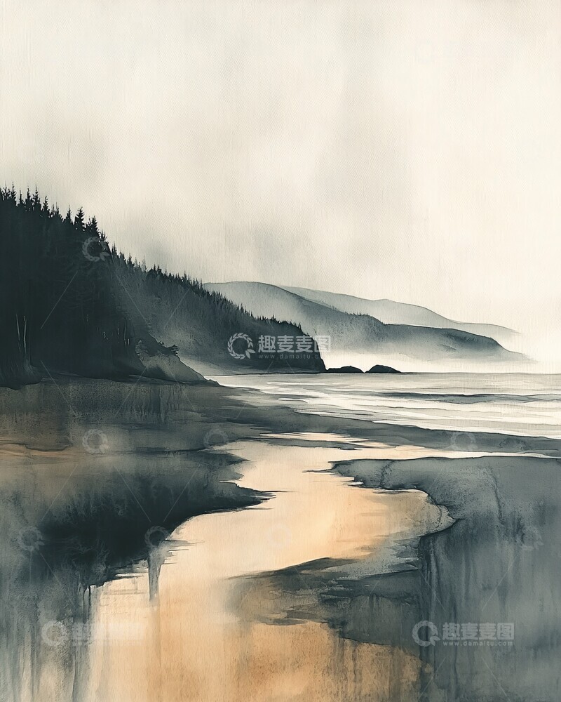 高清大图下载【趣麦麦图】淡灰山水淡灰山水水彩1