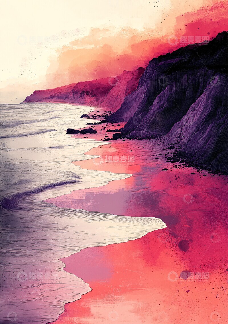 高清大图下载【趣麦麦图】粉色绿色海滩1