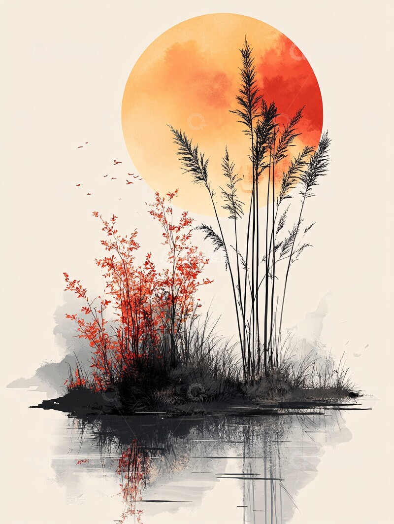 高清大图下载【趣麦麦图】墨韵纸影简约设计元素1