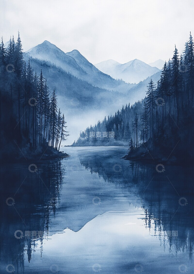 高清大图下载【趣麦麦图】海军灰水彩画