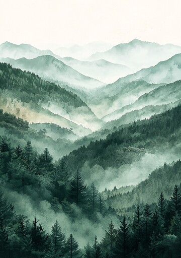 层叠山峦水彩画3