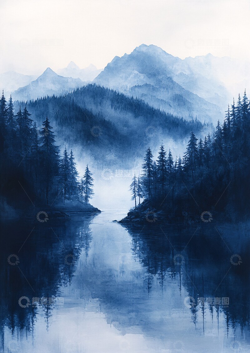 高清大图下载【趣麦麦图】海军灰水彩画3