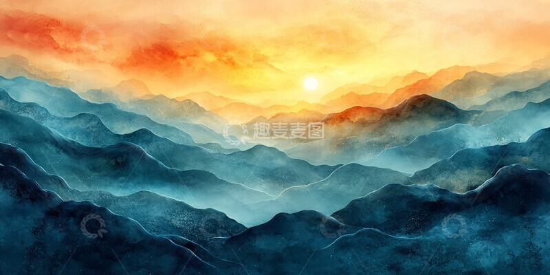 高清大图下载【趣麦麦图】浅蓝暖米渐变波浪