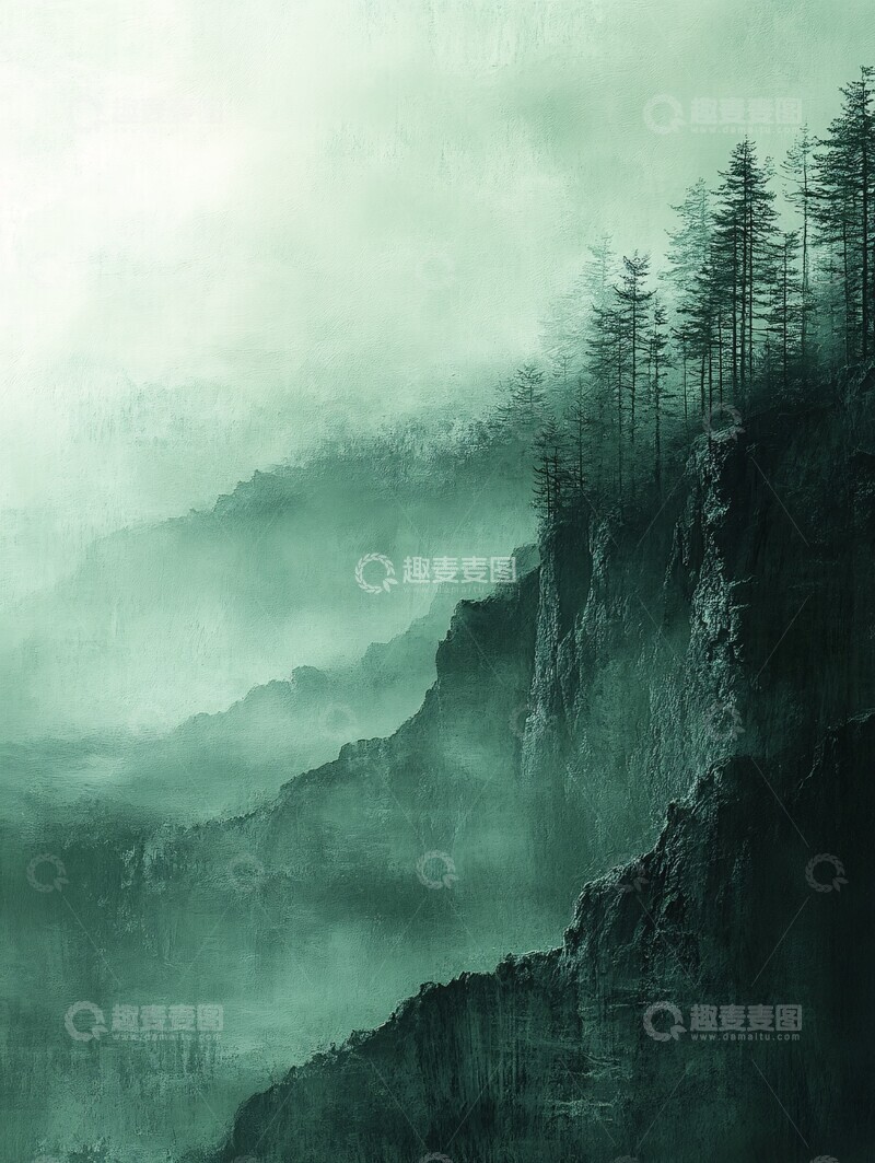 高清大图下载【趣麦麦图】灰绿渐变树林1