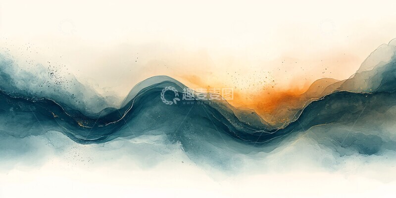 高清大图下载【趣麦麦图】浅蓝暖米渐变波浪2