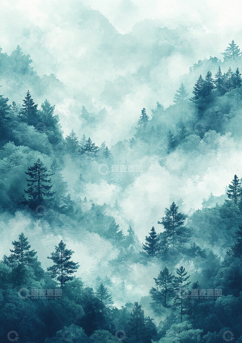 高清大图下载【趣麦麦图】海军绿雾气水彩