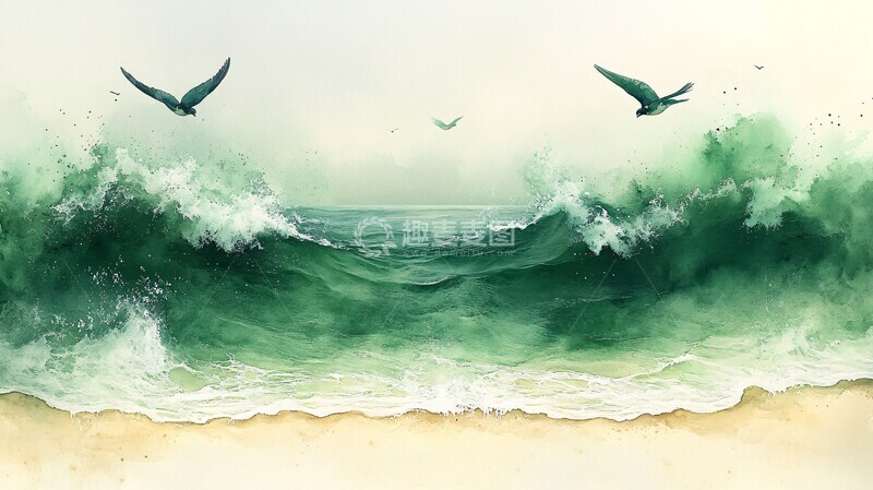 高清大图下载【趣麦麦图】绿沙滩与飞燕2