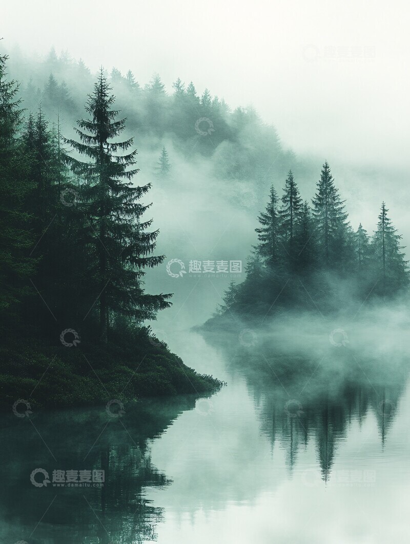 高清大图下载【趣麦麦图】灰绿渐变树林3