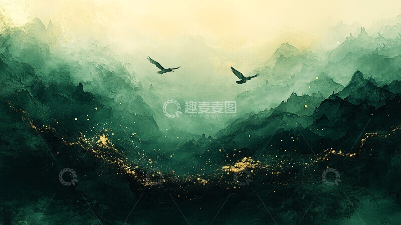 高清大图下载【趣麦麦图】绿色云烟海上行