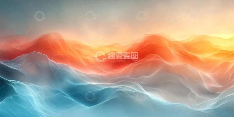 高清大图下载【趣麦麦图】浅蓝暖米渐变波浪3