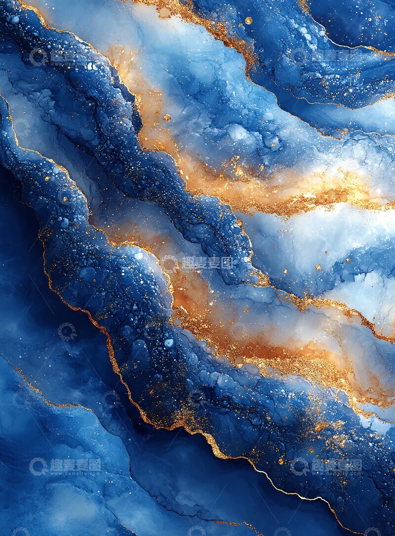 高清大图下载【趣麦麦图】蓝金水彩纹理2