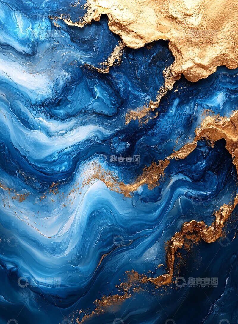 高清大图下载【趣麦麦图】蓝金水彩纹理1