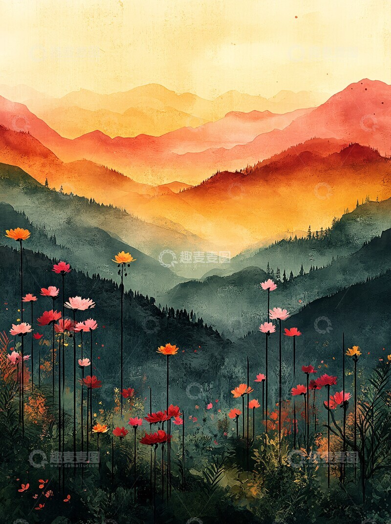 高清大图下载【趣麦麦图】山水画卷轻绿黄2