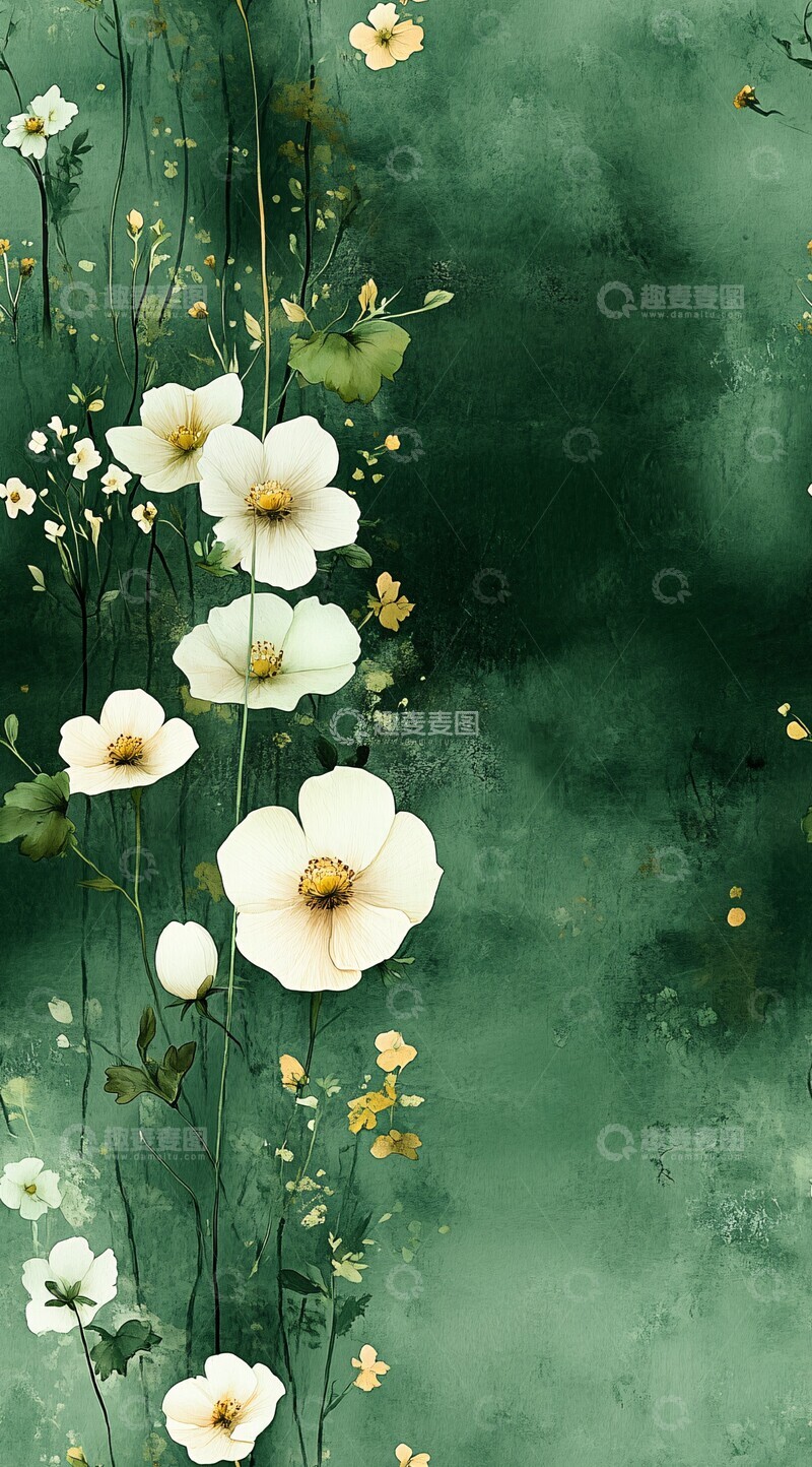 高清大图下载【趣麦麦图】绿白水彩花卉3