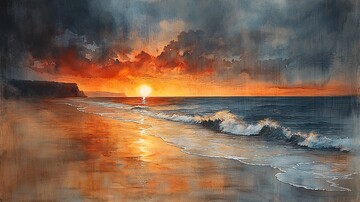 日出沙滩日出沙滩水彩1