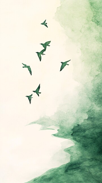 翠绿沙滩水彩画1