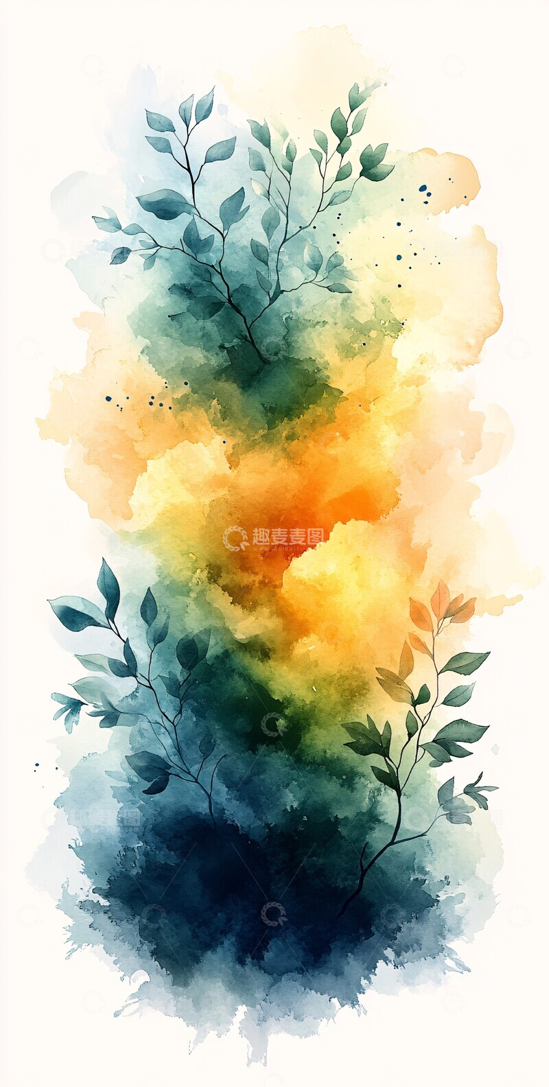 高清大图下载【趣麦麦图】绿色黄色水彩背景