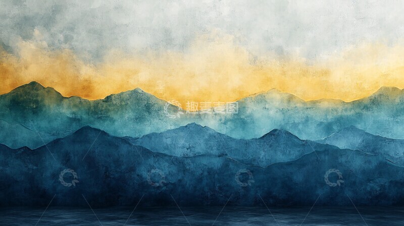 高清大图下载【趣麦麦图】蓝绿黄水彩自然3
