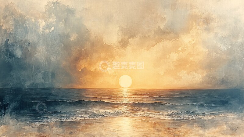 高清大图下载【趣麦麦图】日出沙滩日出沙滩水彩2
