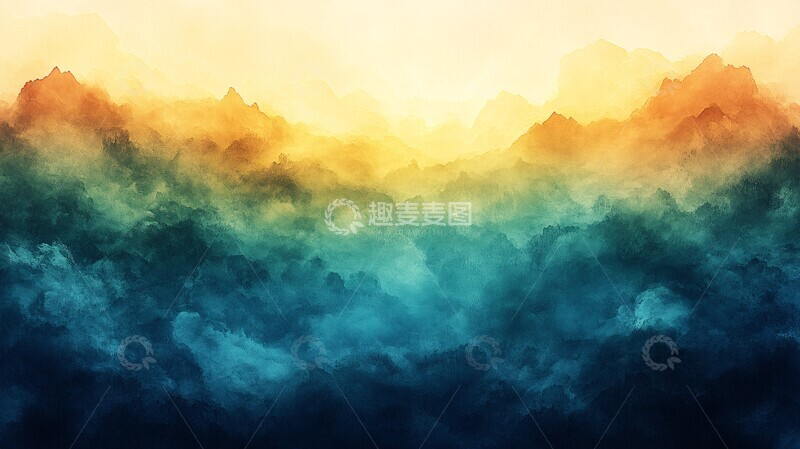 高清大图下载【趣麦麦图】蓝绿黄水彩自然2