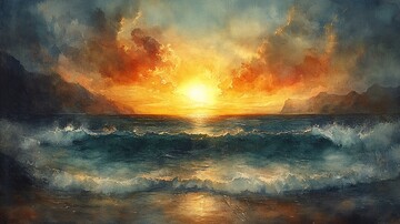 日出沙滩日出沙滩水彩3