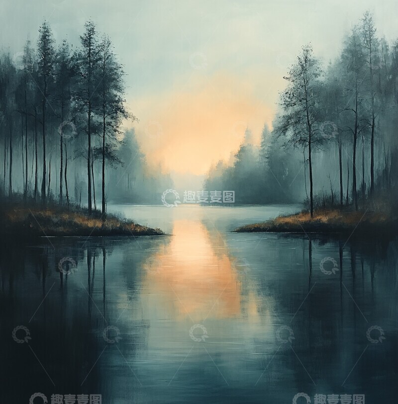 雾中树影色调氛围朦胧