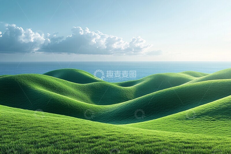 高清大图下载【趣麦麦图】绿色山丘与蓝天2