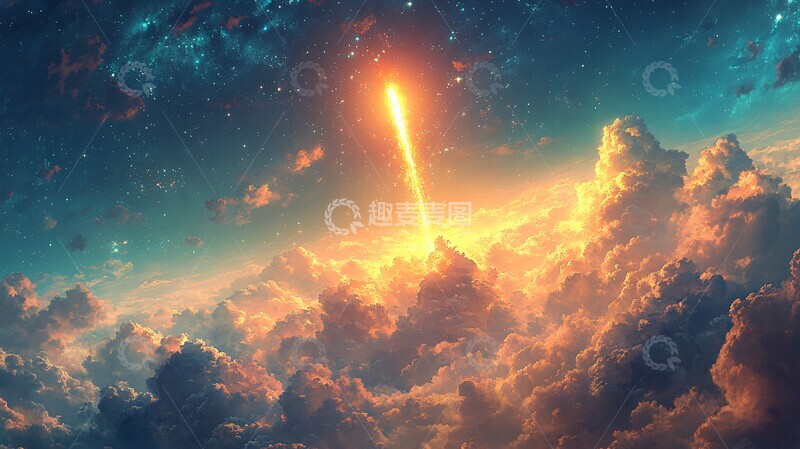 高清大图下载【趣麦麦图】金色流星墨画