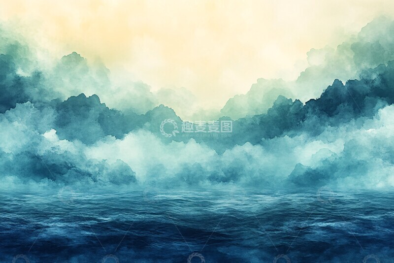 高清大图下载【趣麦麦图】水彩天空绿渐变2