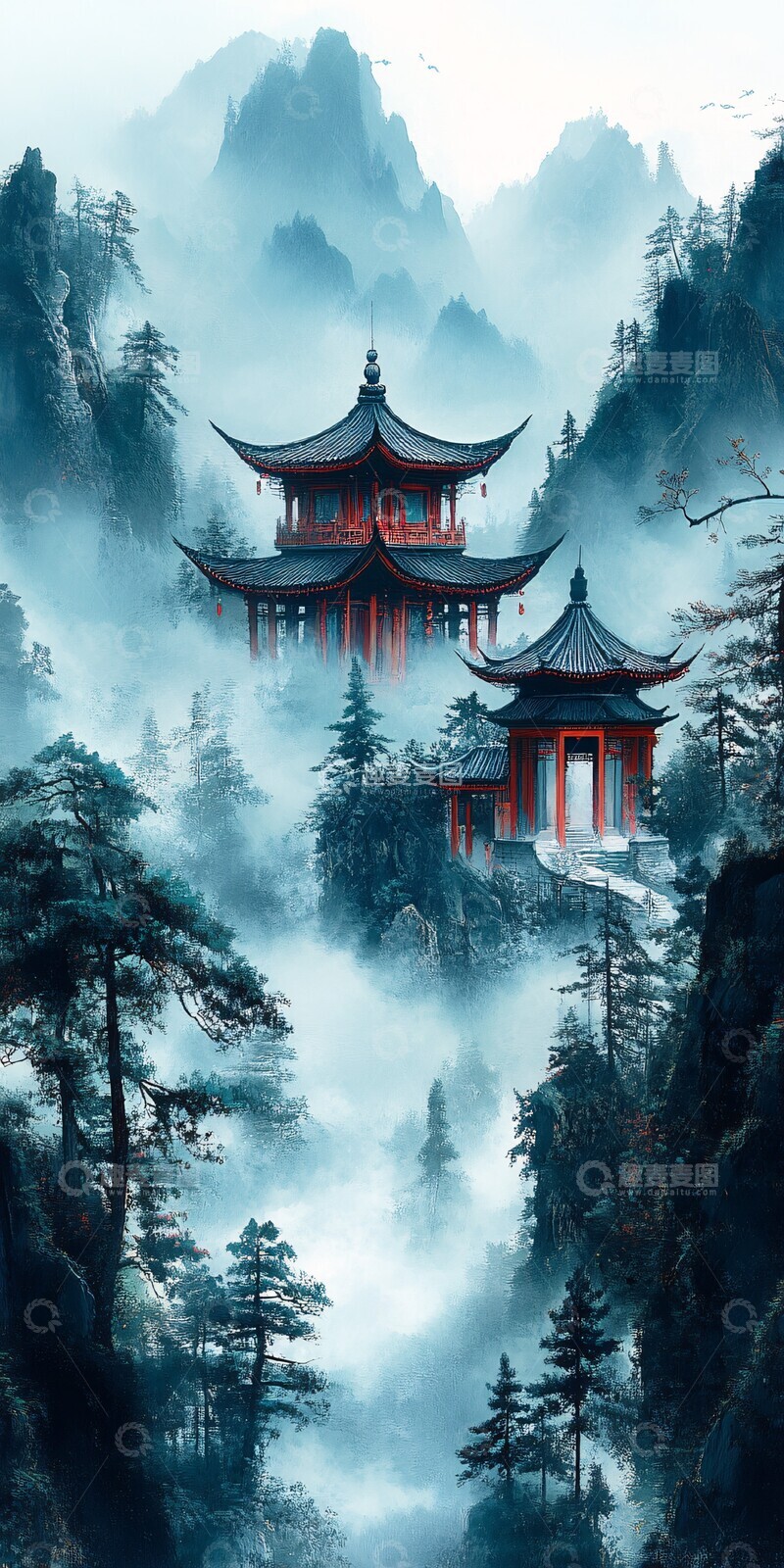 高清大图下载【趣麦麦图】青绿山水图青绿山水背景1