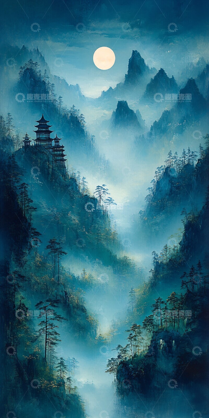 高清大图下载【趣麦麦图】青绿山水图青绿山水背景