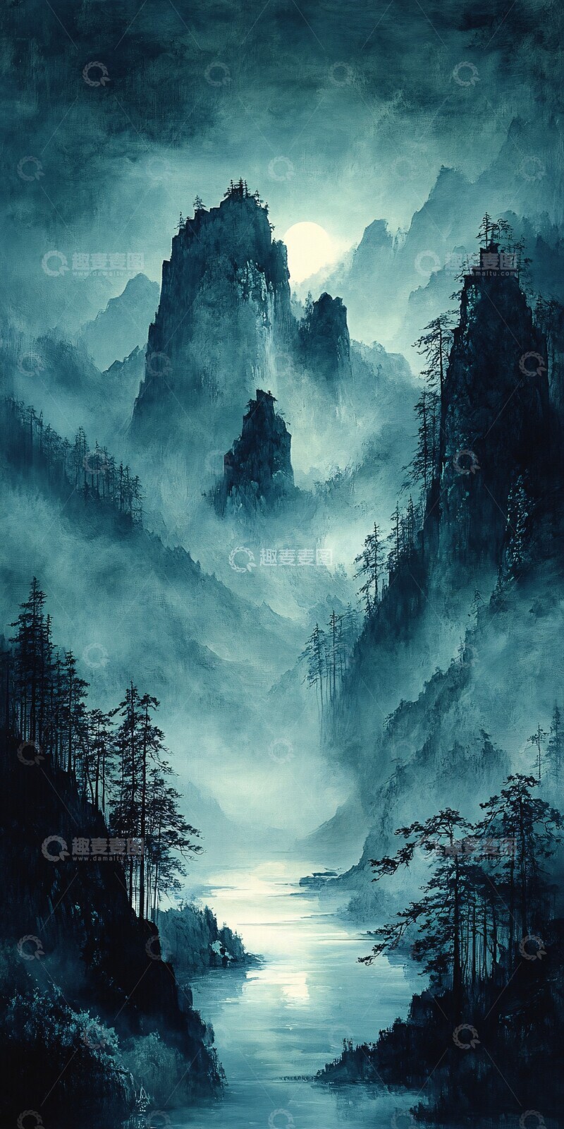 高清大图下载【趣麦麦图】青绿山水图青绿山水背景2