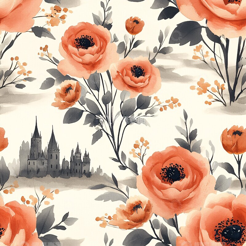 高清大图下载【趣麦麦图】水彩花束背景图1