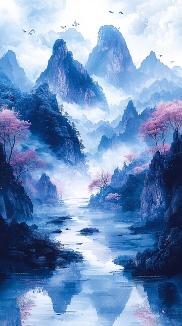 雨后山色清天空山峰云层3