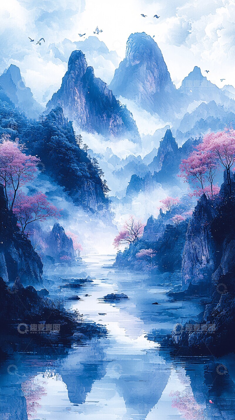 高清大图下载【趣麦麦图】雨后山色清天空山峰云层3