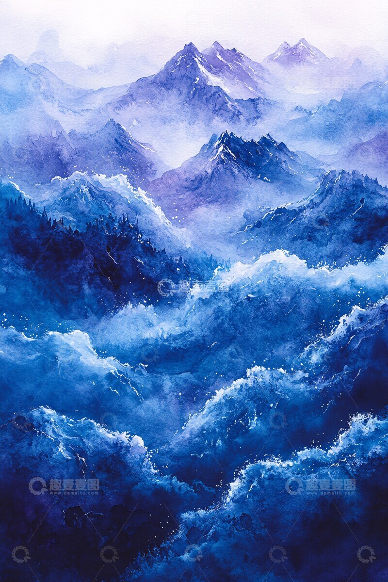 高清大图下载【趣麦麦图】水彩蓝色背景2