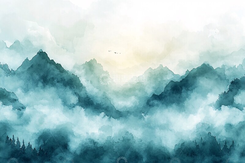 高清大图下载【趣麦麦图】水彩天空绿渐变1