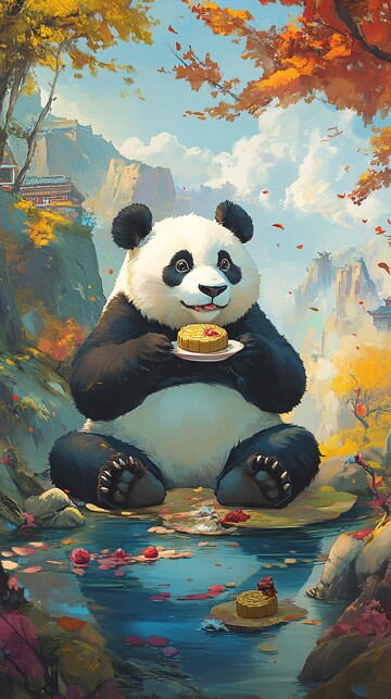 熊猫吃月饼熊猫月饼节日