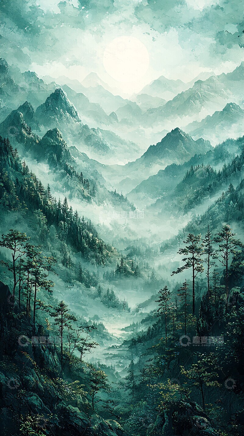 高清大图下载【趣麦麦图】雨后山色清天空山峰云层