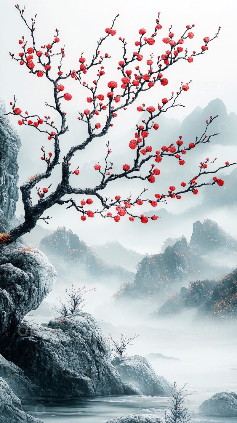 高清大图下载【趣麦麦图】宣纸山水画宣纸山水绿色1