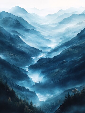 山水轻韵蓝天静谧曲线